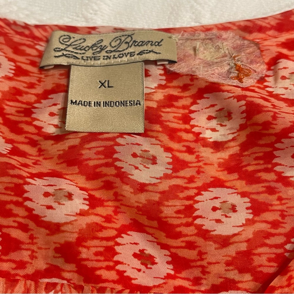 Lucky Brand Caley Mixed Print Orange Sheer Boho Peasant Blouse - Picture 5 of 9